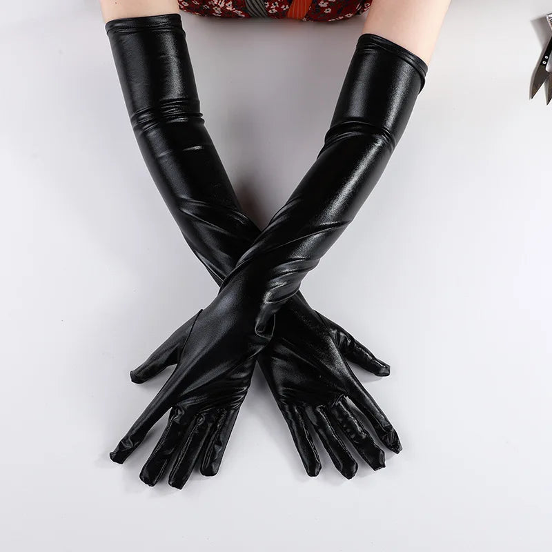 HZS-24004 Women Leather Coating Black Dancing Leather Gloves for Stage Performance Gloves