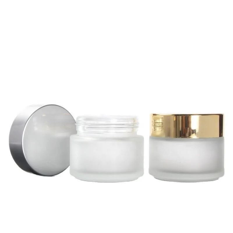 100G Frosted Glass Cream Jar High Grade Matte Facial Mudpack Pot Light Gold Lid Skin Care Face Cream Lotion Cosmetic Container