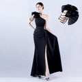 Pleated evening dress wholesale Off shoulder slim dress custom logo Flower high end evening dress factory directly