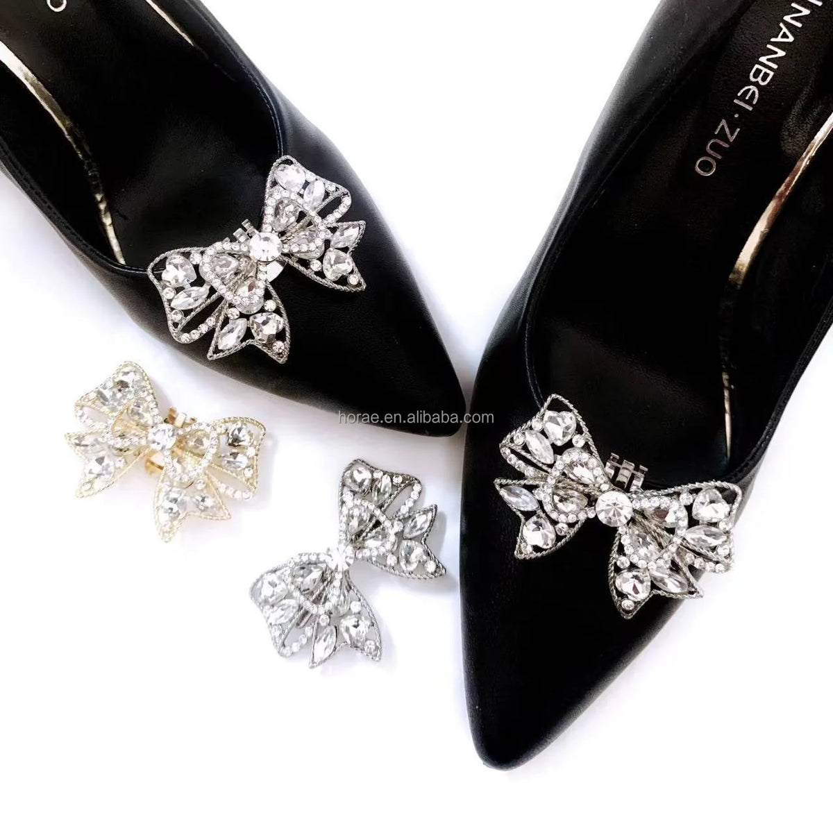 RS112 Removable Crystal Shoe Decorations Accessories for High Heals Sparkling Bow Shaped Rhinestone Diamond Shoe Clips