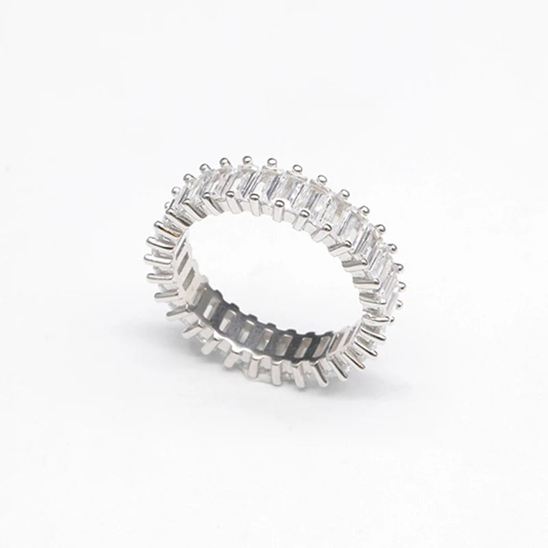 Classic Jewelry Engagement Square Cut Zircon Ring 925 Sterling Silver Baguette Ring for Women Anniversary