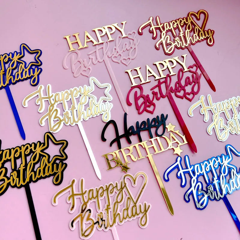 Double Layer DIY Happy Birthday Colorful Acrylic Cake Topper Birthday Cupcake Topper Cake Decorations Boys Girls Birthday