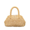 European Design Small Square Wooden Bead Handbag Hand-Woven Lady Style Custom Logo Business Travel Beach Saddle String Two Open