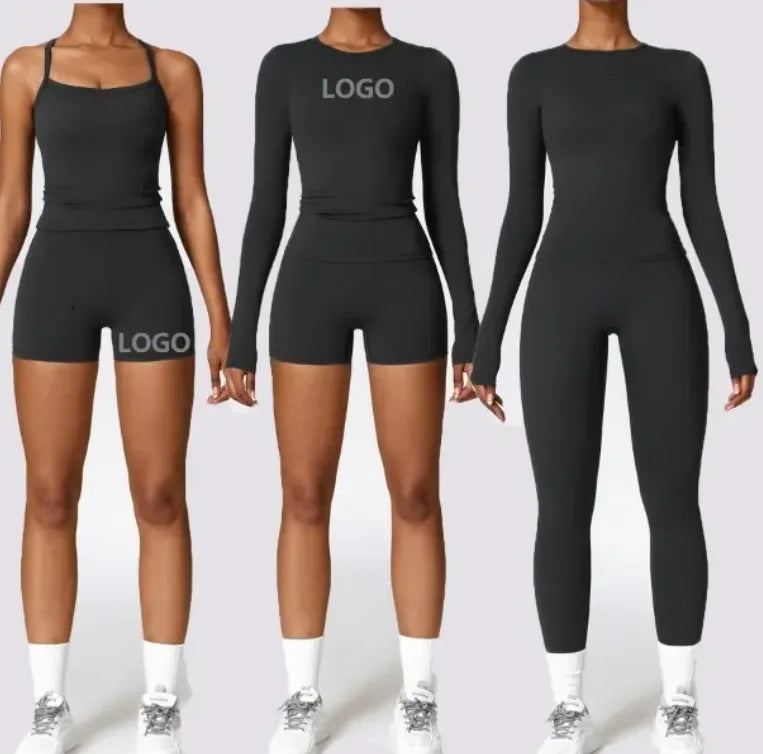 Custom Workout Tracksuit Yoga Suit for Women Solid Pattern Gym Fitness Clothing Active Wear Plus Size