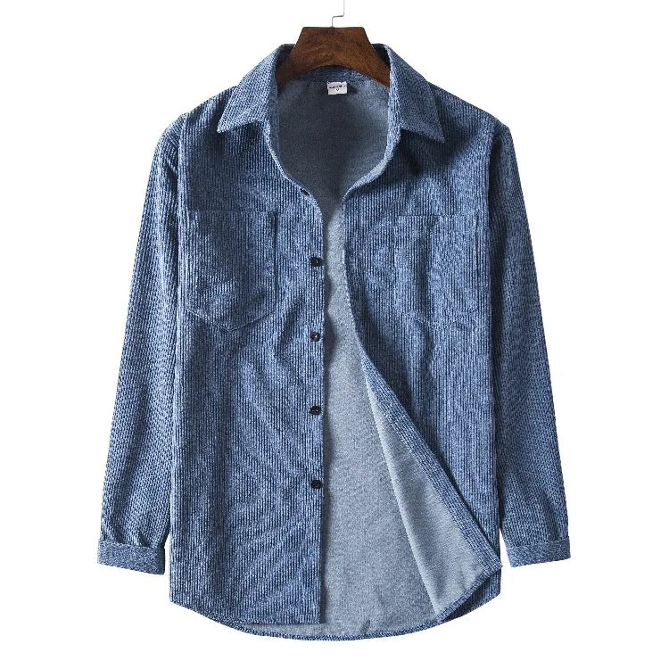 Couduray Long Sleeve Solid Color Thickened Shirt Large Casual Shirt
