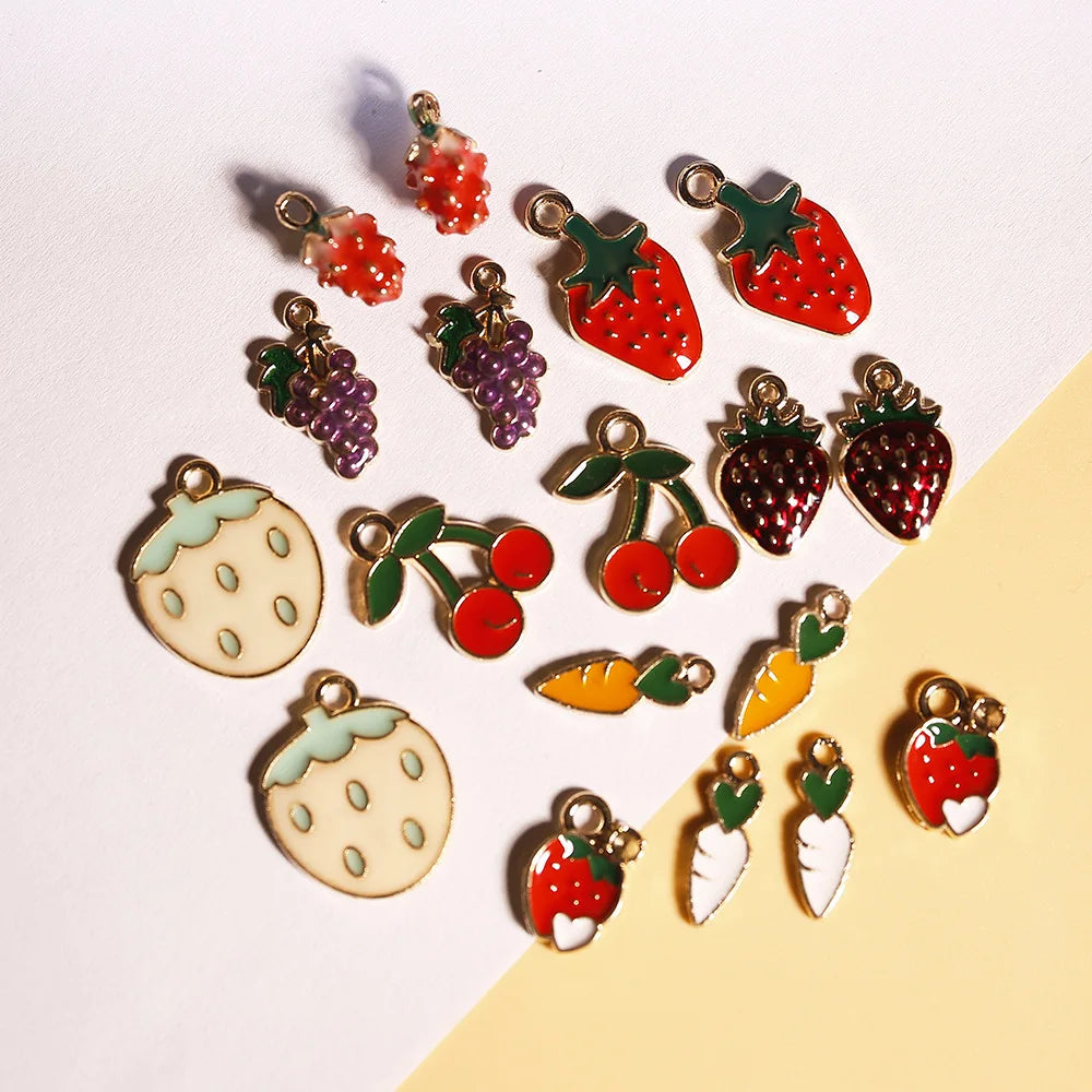 AA016230 New Fashion Alloy Enamel Fruit Pendant Strawberry Cherry Charms for Making Necklace Bracelet