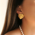 NEW BOHO CLASSICAL FAN STRIPE EARRINGS Dazan Summer INS 18k Gold Plated Hypoallergenic Stainless Steel THEATER PROPS JEWELRY