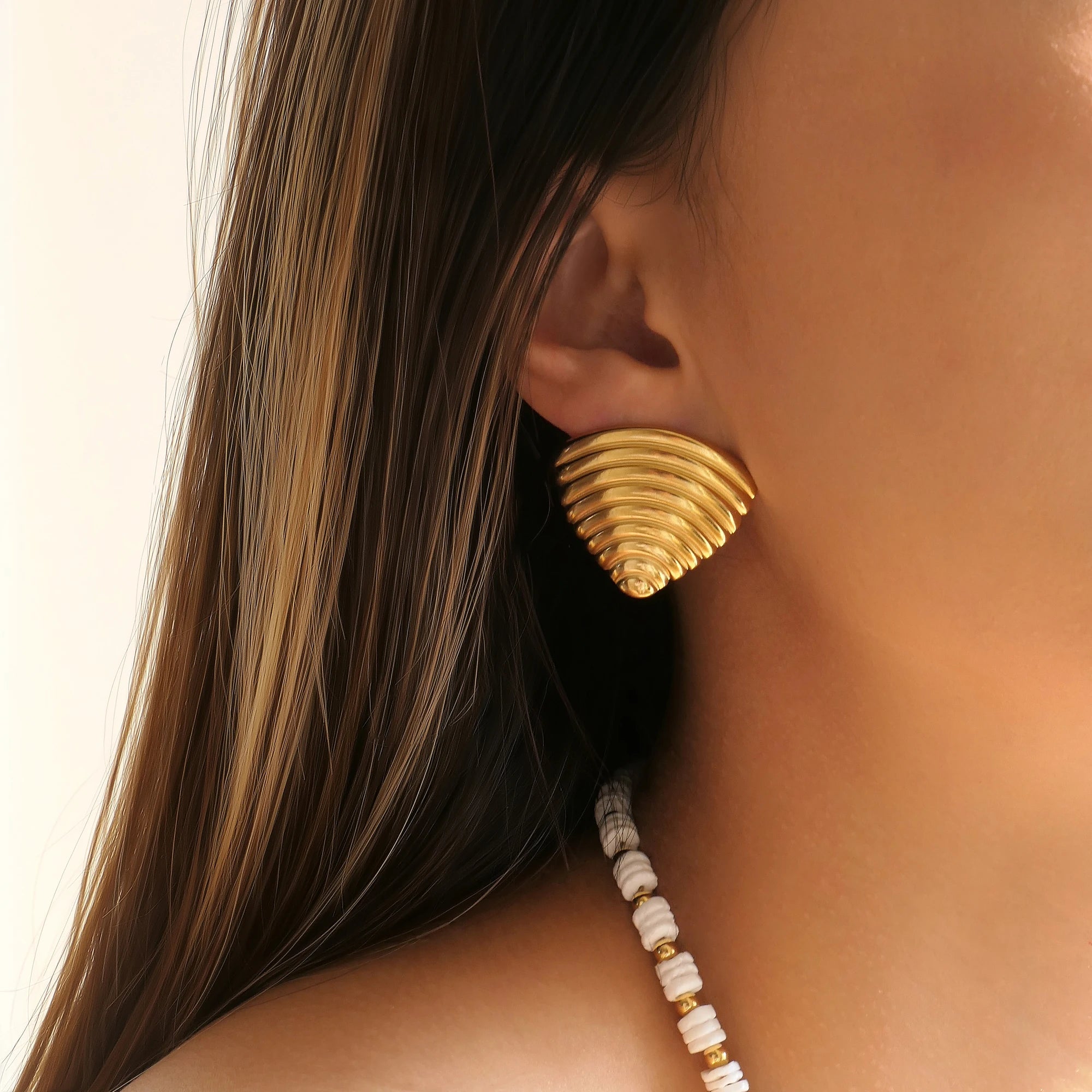 NEW BOHO CLASSICAL FAN STRIPE EARRINGS Dazan Summer INS 18k Gold Plated Hypoallergenic Stainless Steel THEATER PROPS JEWELRY