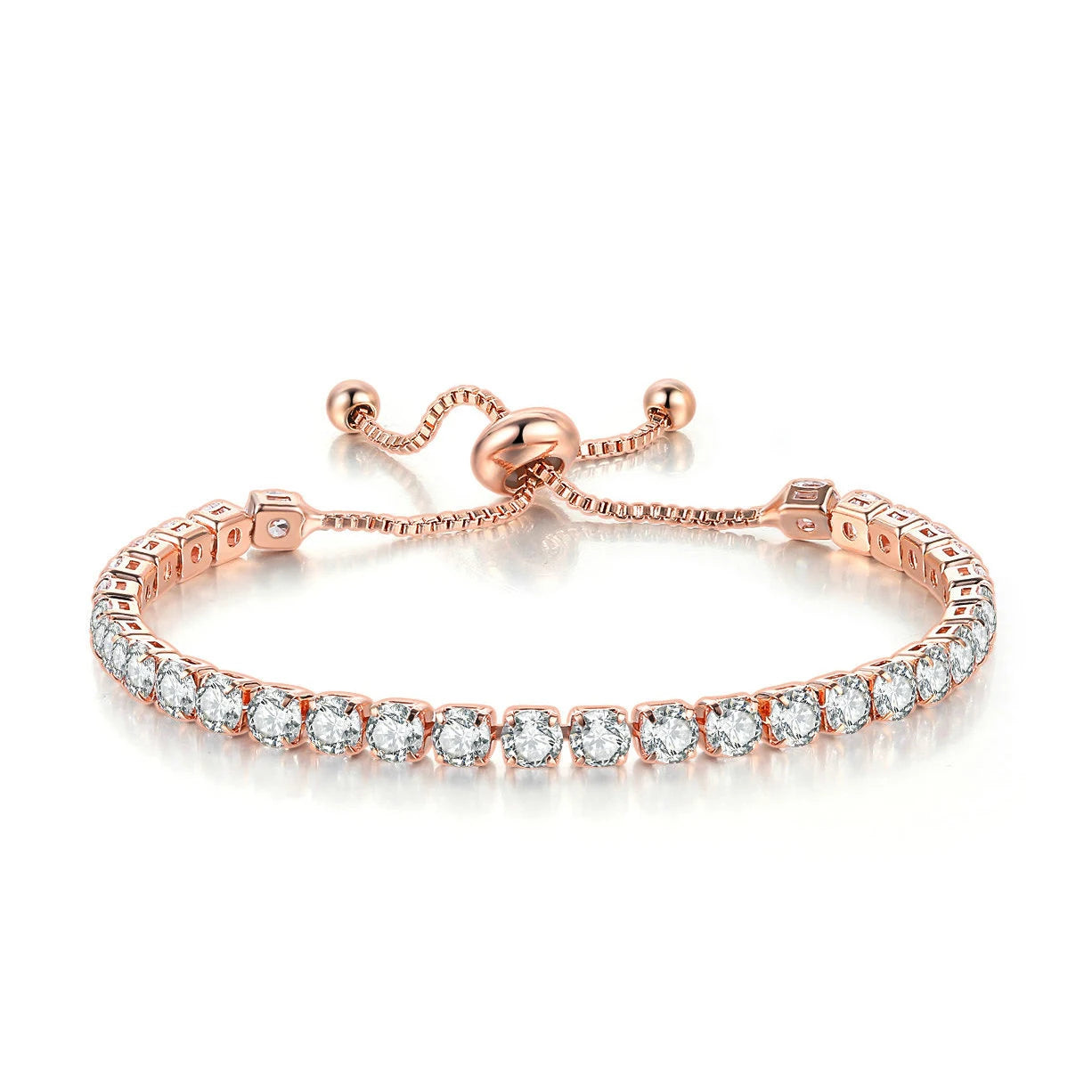 Bestone 4mm Round Zircon Single Row Birthstone Full Colorful Crystal Adjustable Tennis Chain Bracelet Women