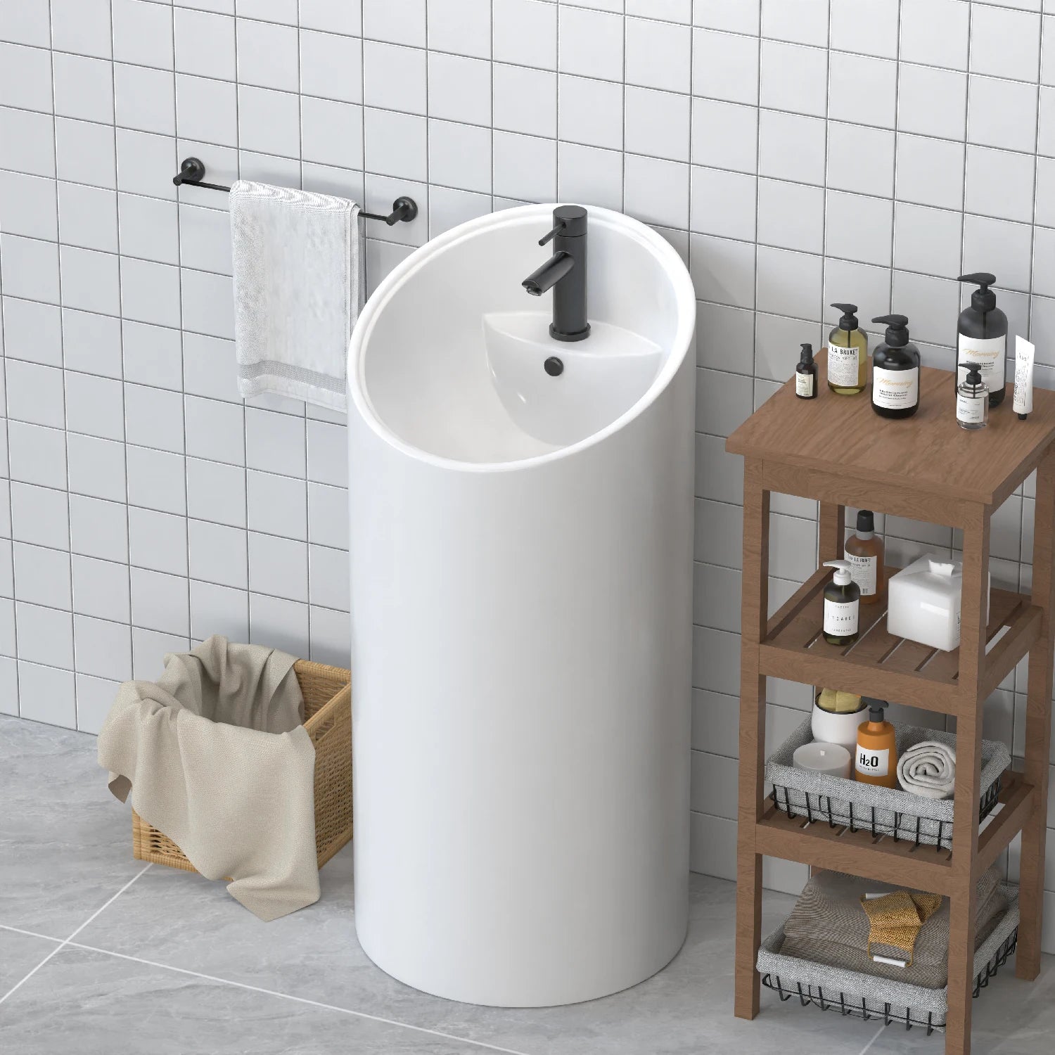 China Manufacturer Tube Sharp Ceramic Basin Ceramic Material Pedestal Basin  with Floor Standing