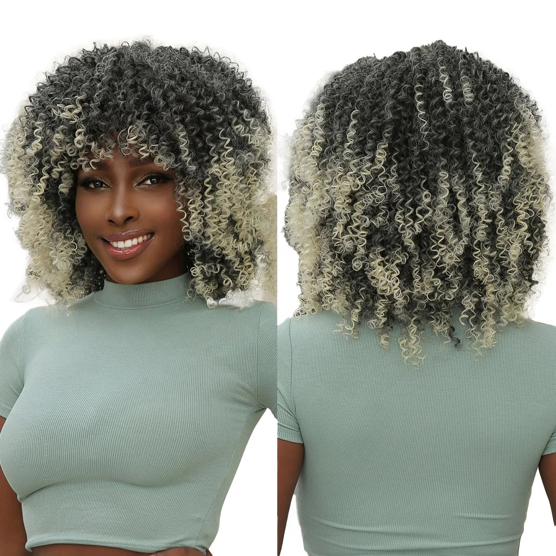 Moq 1 Factory Wholesale Synthetic Wig With Bangs Jerry Wavy Hair Italian Wave Gray Gradient White Synthetic Wig Soft