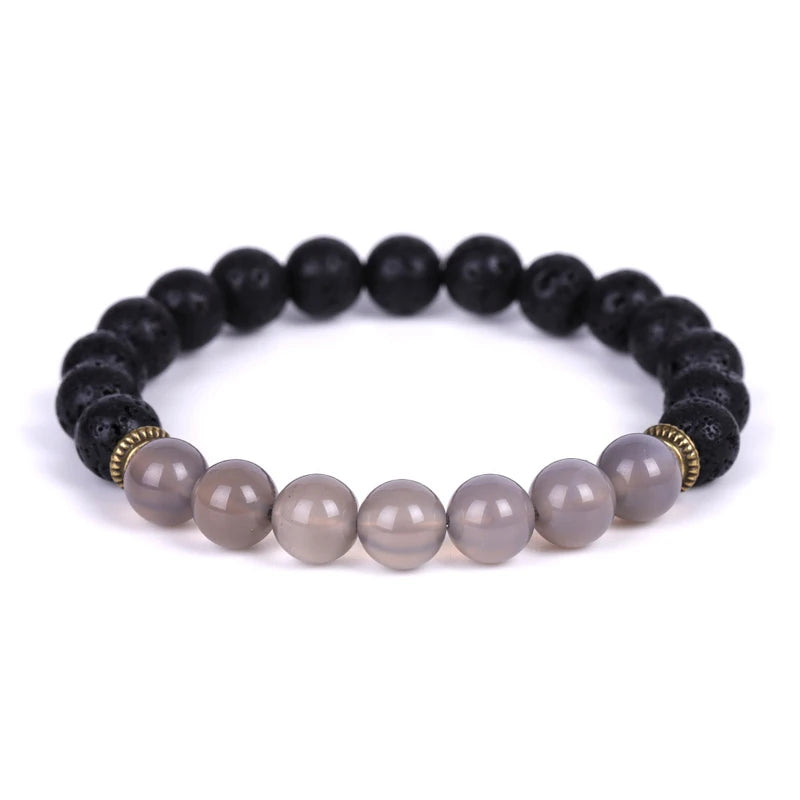 Vintage 8mm Lava Stone Yoga Gray Agate Beads Bracelet for Wedding Party Anniversary Engagement Buddhism Occasion Gift