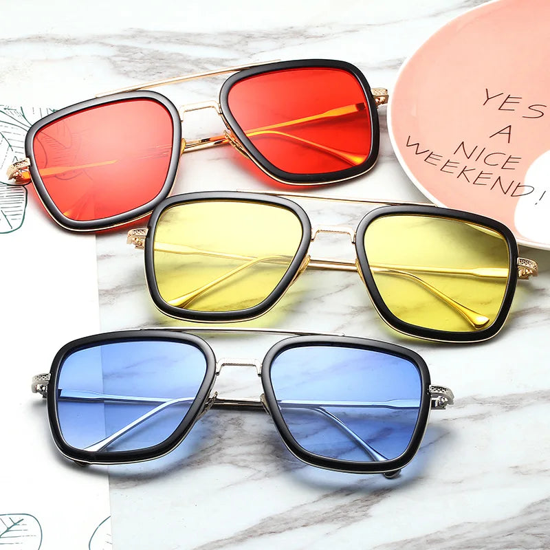 UNOC 2022 Men's Designer Sunglasses New Fashion Square Luxury with Gold/Silver Frame Acrylic Lenses Famous Brands Sun Shades