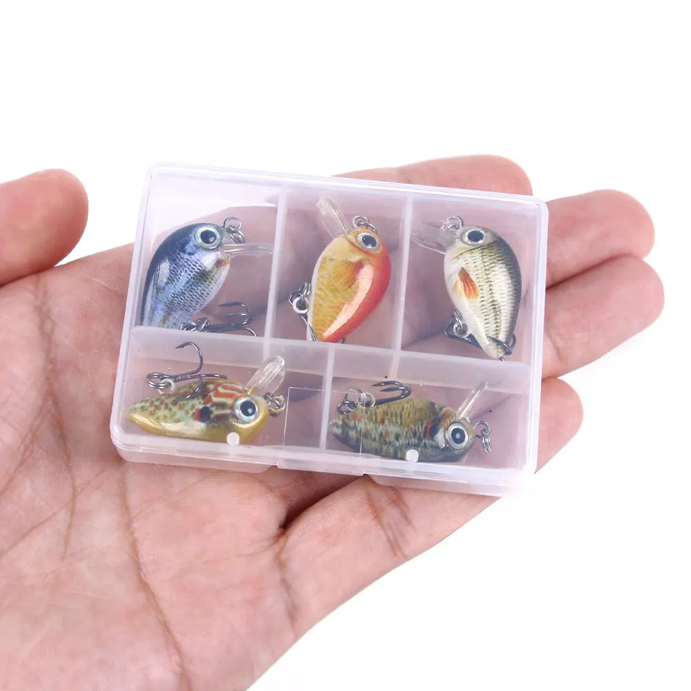 HENGJIA 5PCS/Set 2.7CM 1.5G Hard Crankbait Lure Bait Kits Topwater Crankbait Set for Wholesale With Lure Box