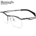 Borregls Flip up Titanium Glasses Frame Men New Brand Designer Semi-Rimless Square Eyeglasses Half-Rim Optical Eyewear 18044