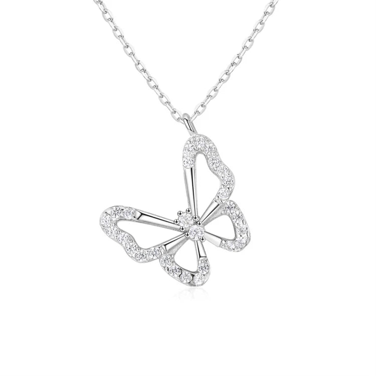Simple Design Crystal Elegant Wedding Jewelry 925 Sterling Silver Diamond Rhinestone Butterfly Necklace for Women Girls