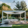Premium Flat Roof Aluminum Pergola Gazebo Garden Building with Integrated LED Lighting and Curtains for Modern Garden Sanctuary MegaBDM