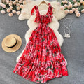 One Size Beach Skirt Seaside Holiday Style Knee Length Pleated Skirt Elegant Chiffon Print Dress