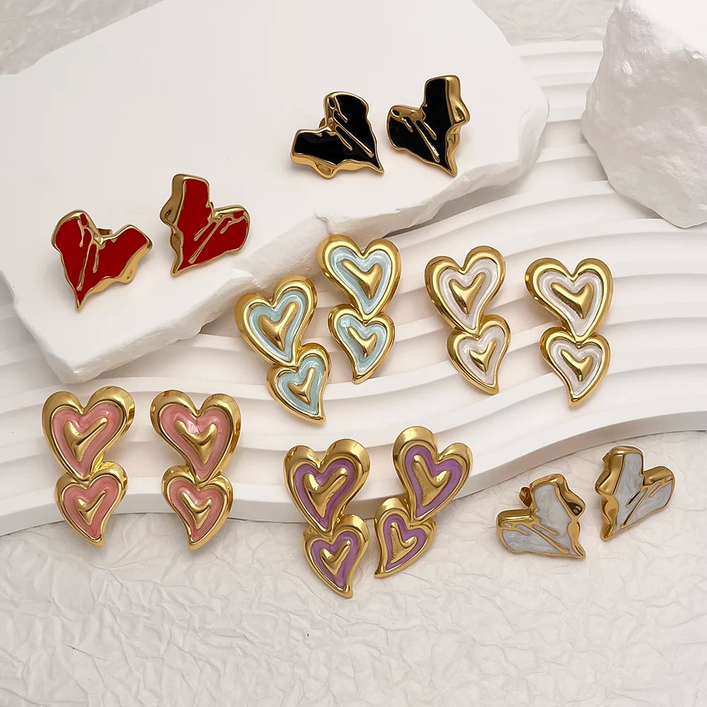 Elegant stainless Steel 18K Gold Plated Pearl and Enamel Bow Earrings for Women Everyday Wear