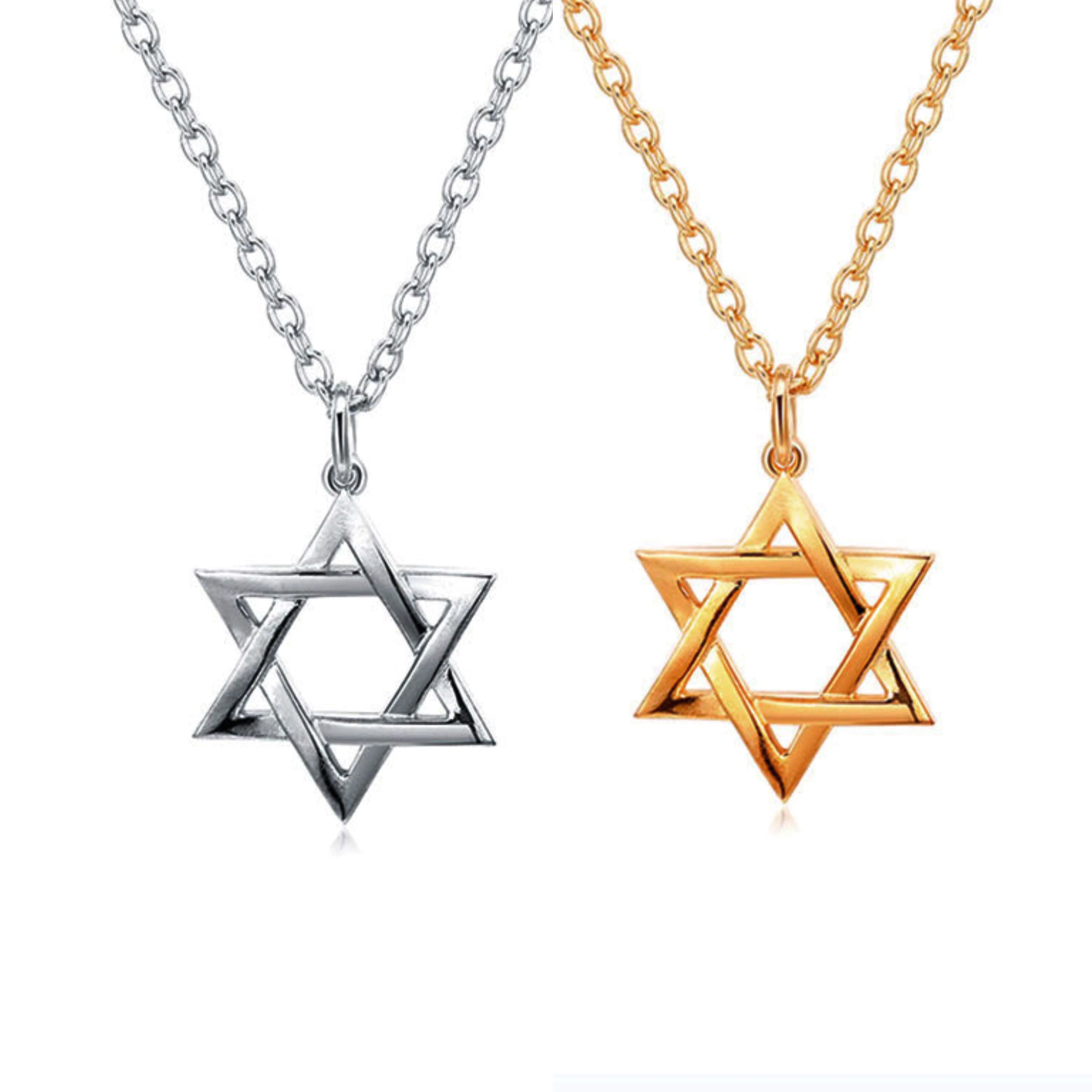 Gold Traditional Jewish Six Pointed Star of David Magen David Hexagram Pendant Necklace Guadalupe Hamsa Hand Pendant Necklace