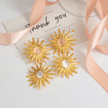 French Vintage Sunflower Cat's Eye Stone Stud Earrings Women Fashion Stainless Steel Jewelry