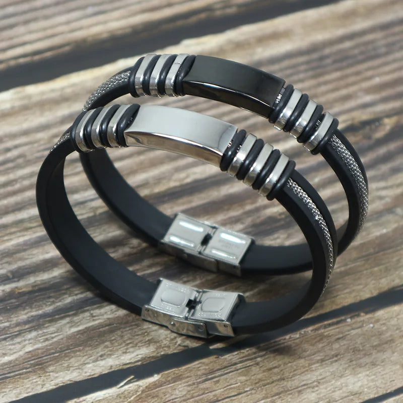 Customizable Silicone Religious Wristband Stainless Steel Mesh Chain Blank Rubber Christian Band Handmade Parties Gifts