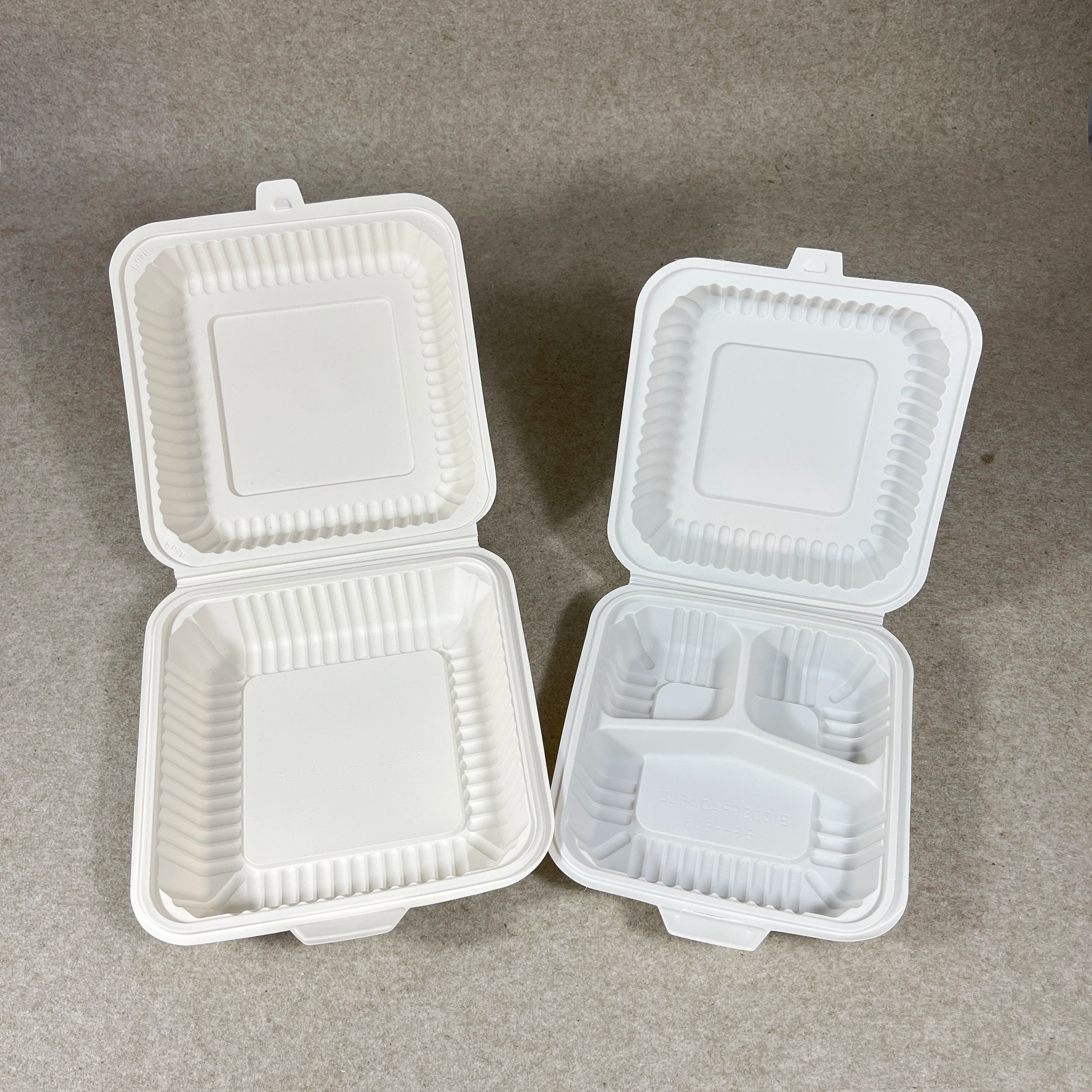 8inch 9inch Square 3 Compartments White Cornstarch Biodegradable 100% Compostable Hot/Cold Lunch Box Lid Plastic Food Containers