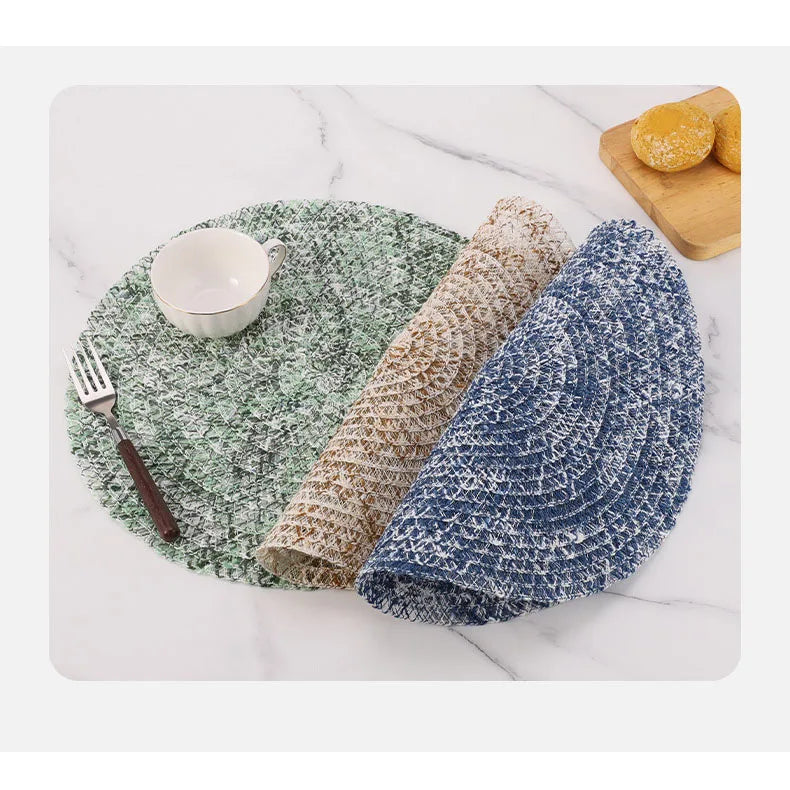 Ychon Wholesale PET Round Woven Placemat Similar to Woven Table Mat for Festival Anti-Scald Artificial PET Round Mat