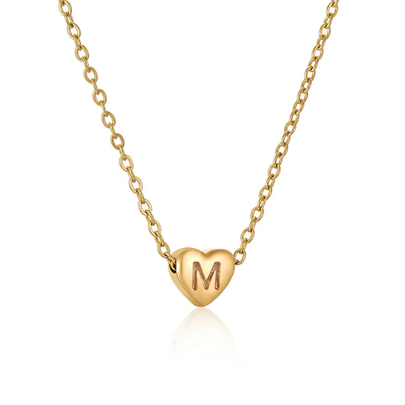 Women Tiny 26 Alphabet Letter Stainless Steel Heart Charm Pendant Necklaces for Gifts