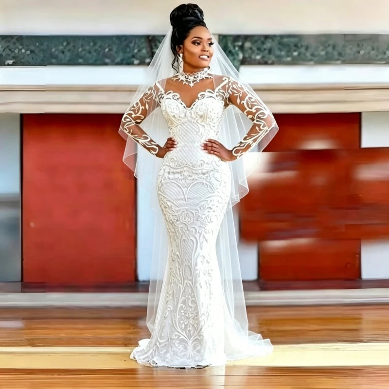 African Luxury Wedding Dresses Round Neck Wedding Gown New Design Mermaid Wedding Dresses