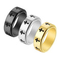 Fashion Jewelry 18K Gold Plated Stainless Steel Black Enamel Cross Rotatable Ring for Men Custom Stainless Steel Rings