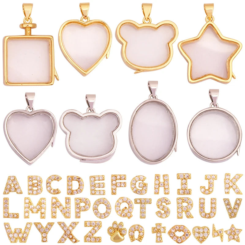Fashion Shining Mini Loveing Heart Lip Star Clover Letter Mix Style Charm PendantJewelry Necklace DIY Making Accessories K86