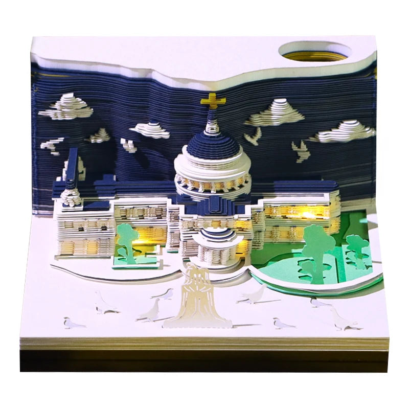 3D Paper Cut Art 2026 Calendar Sheet Memo Pad Diy St.Paul'S Cathedral Shape Paper Cube Block Note Pad for Christmas Gift
