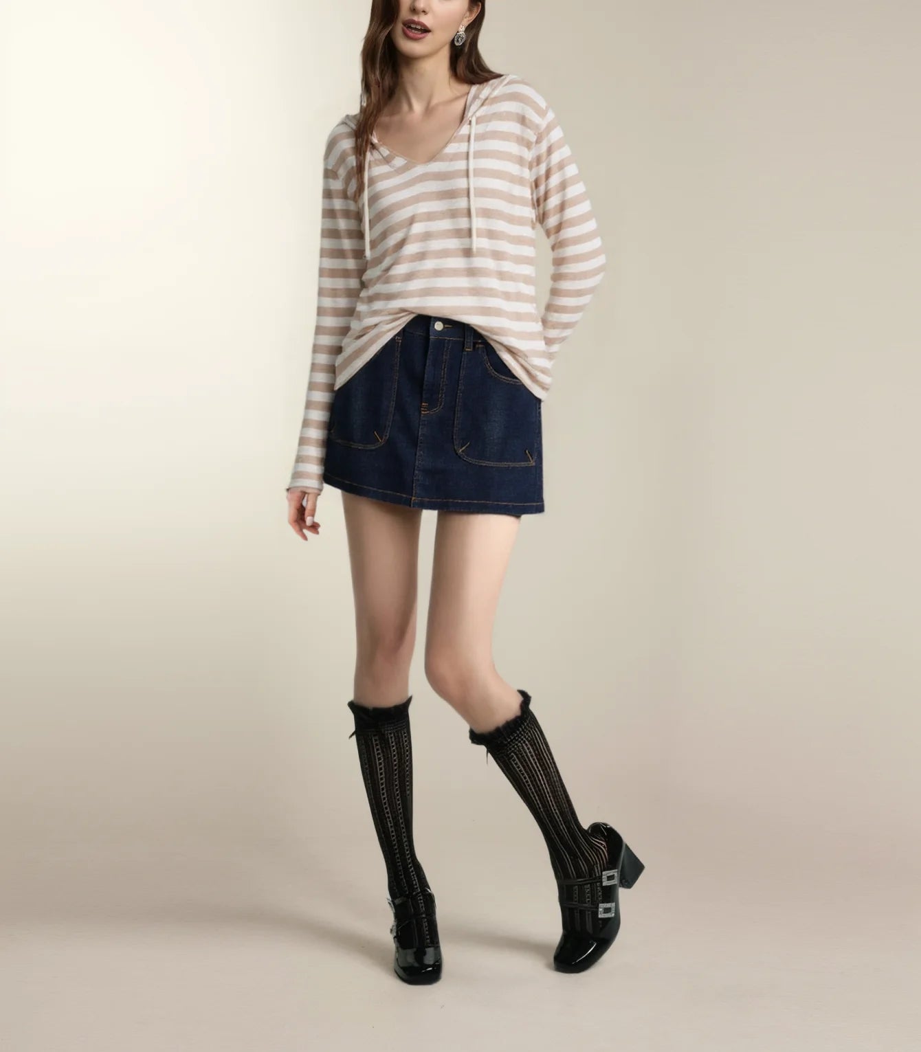 Best Selling 2025 Linen Women Striped Hoodie Long Sleeves Casual Thin Sun Protection Cover-Up Spring Knitted Pullover