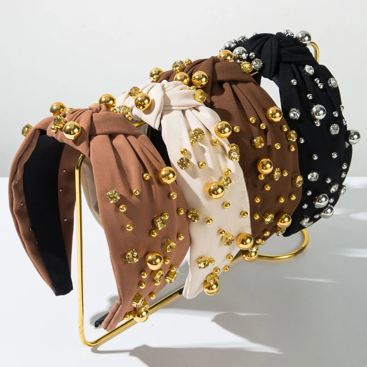 Baroque Elegant Headband Fabric Knot Pearl Metallic Beads Rhinestone Holiday Hair Accessories for Women