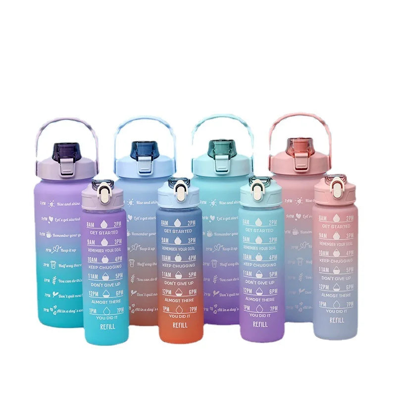 Eco-Friendly Reusable Sports Water Bottle with Straw 0.5L 0.9L 2L Set for Camping Factory New Plastics Drinkware