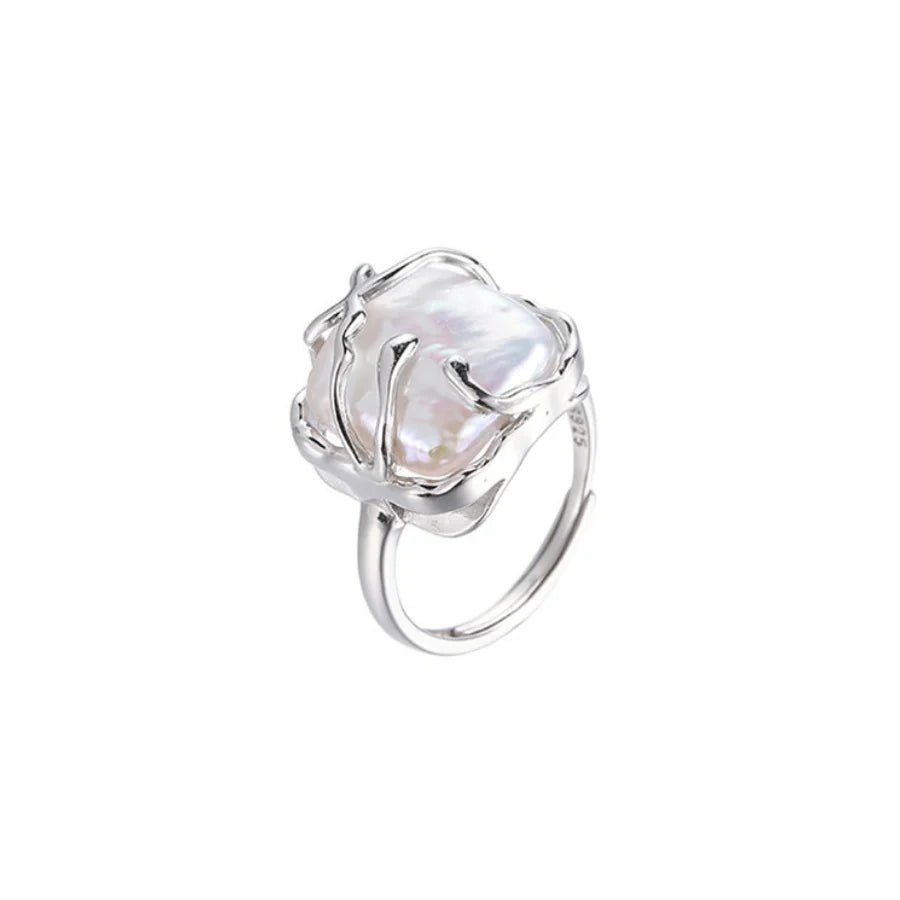 Melynn High Polishing Freshwater Pearl Ring Sterling Silver 925 Jewellery Pearl Rings Gold Plated Baroque Pearl Jewelry