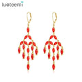 LUOTEEMI Fashion Large Big Red Drop Luxury Chinese Bridal Woman Charm Tassel Jewellery Earing Dangle Earring Crystal MegaBDM