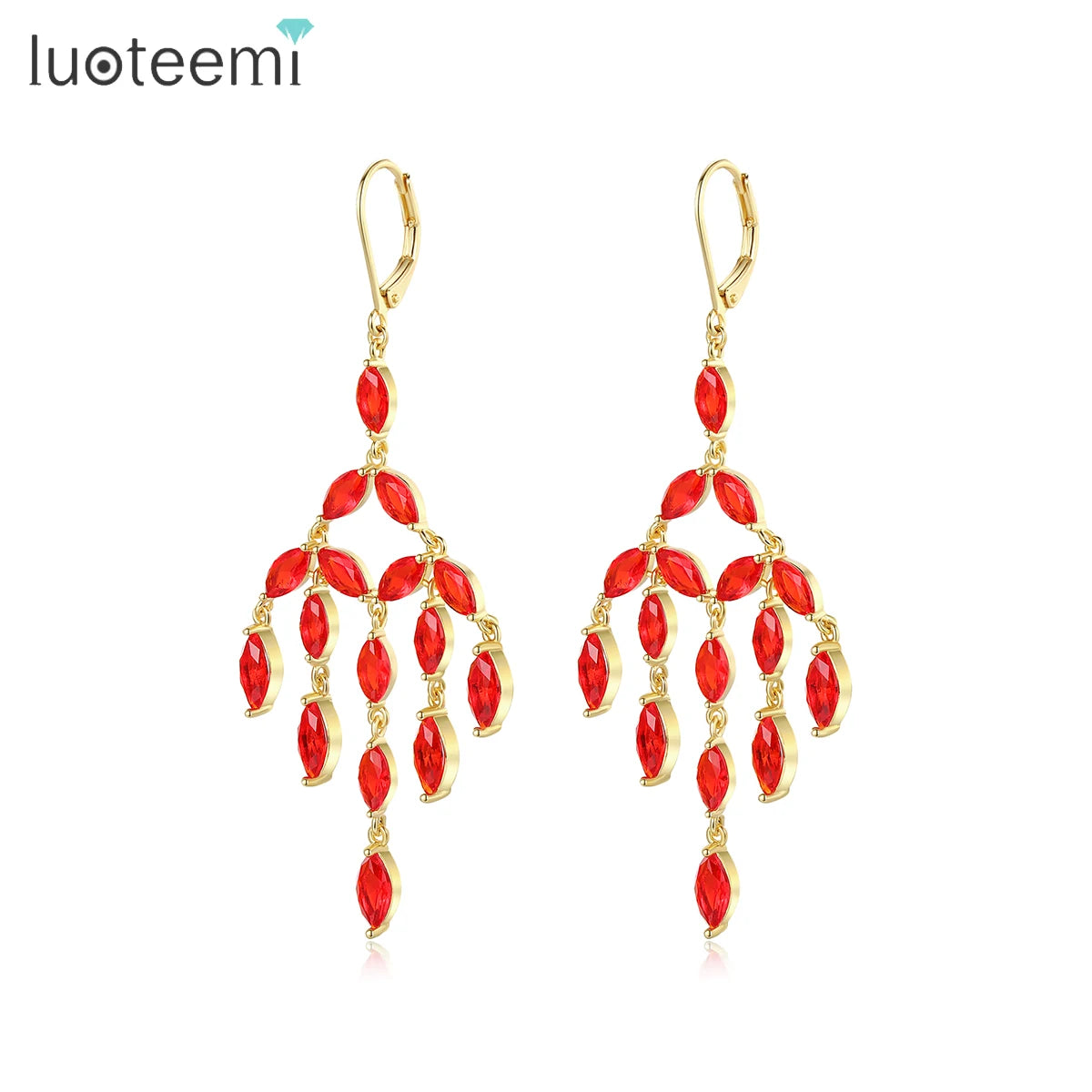 LUOTEEMI Fashion Large Big Red Drop Luxury Chinese Bridal Woman Charm Tassel Jewellery Earing Dangle Earring Crystal MegaBDM