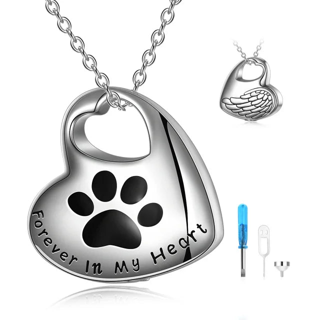 Cremation Jewelry 925 Sterling Silver Engraved Paw Heart Urn Necklace for Ashes