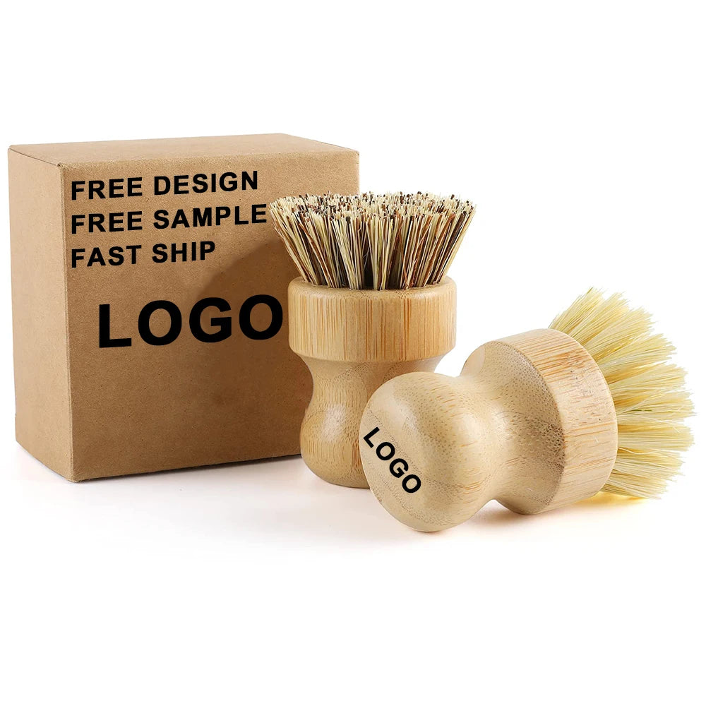 Custom Logo Dish Brush Bamboo Dish Scrub Brushes Set Kitchen Wooden Cleaning Scrubbers Brushes Natural Dishes Washing Brush