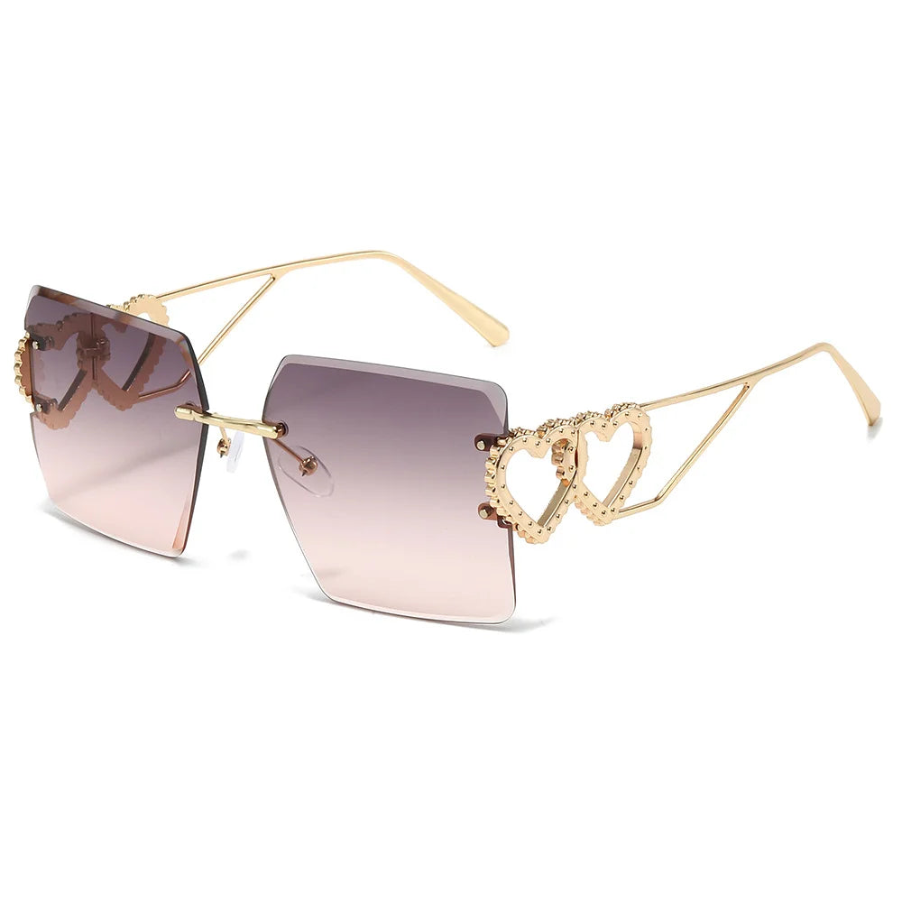 Wholesale 2024 New Arrivals Frameless Women Heart Arm Glasses Square Cut Sunglasses for Men Luxury