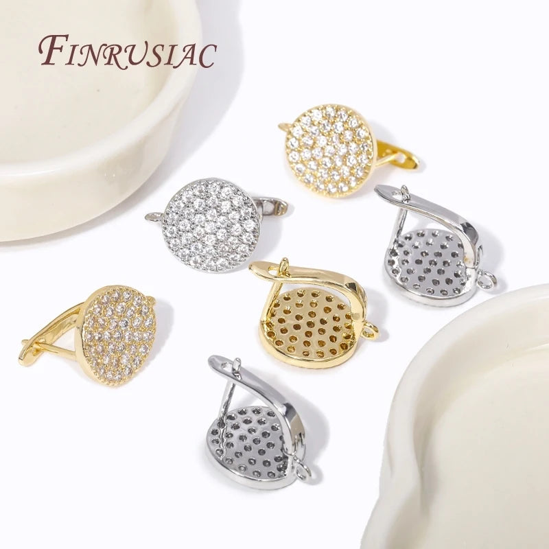 18K Gold Plated Fastener Earring Clasps Fashion Shiny Cubic Zirconia Hooks for DIY Ear Jewelry Making for Women