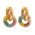 SP Wholesale Stainless Steel Jewelry Double Circle 18K Gold Rainbow Zircon Gold Hoops Earrings