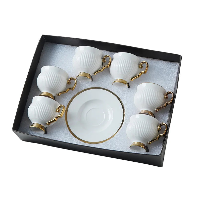Elegant Gold Edge Fine European Turkish Arabic Vintage Ceramic Porcelain Coffee Tea Cup and Saucer Set
