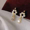 Handmade 14K Micro Inlaid Zircon & Natural Freshwater Pearl Earrings High-End 925 Silver with Trendy Needle Plating Earrings