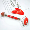 Diy Crystal Hot Sales Skin Care Tools Custom 100% Natural Facial Massage Roller Red jasper Face Jade Roller Gua Sha Set with Box