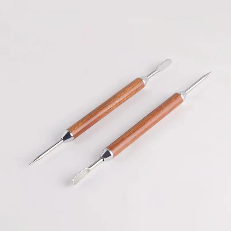 Coffee Decoration Double Head Rosewood Handle Stainless DIY Milk Foam Needle Coffee Latte Art Pen