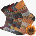WUYANG FACTORY Mens Warm Wool Socks Thermal Winter Thick Crew Pattern Socks Cold Weather
