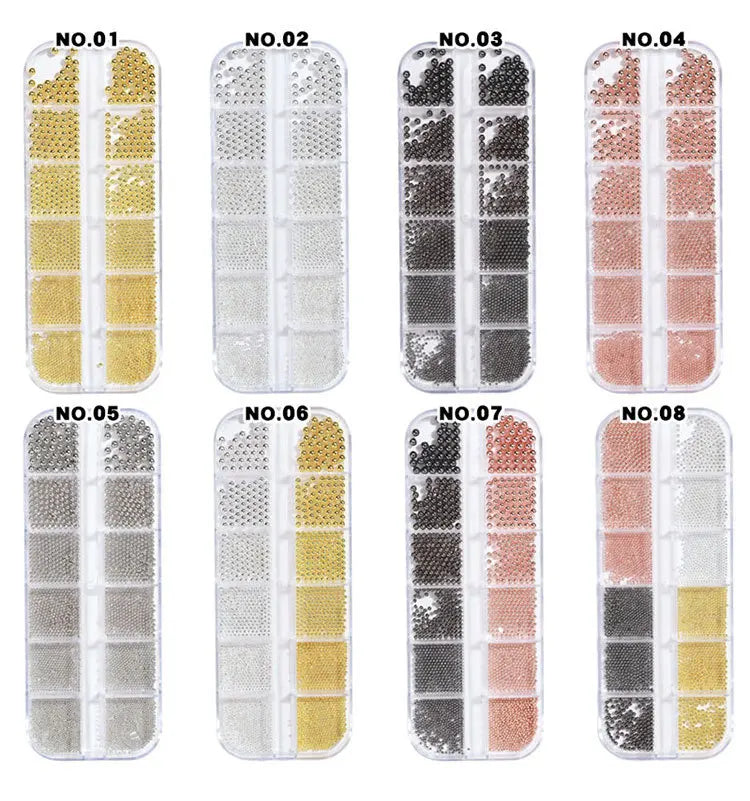 Luxury 3D Fashion Style Small Metal Steel Balls of Nail Art Stones Multicolor 6 Size Design Mixed Sizes for DIY Manicure